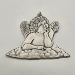 Vintage ESL 1995 Silver Tone Cherub Angel Cloud Pendant Large Figural Charm